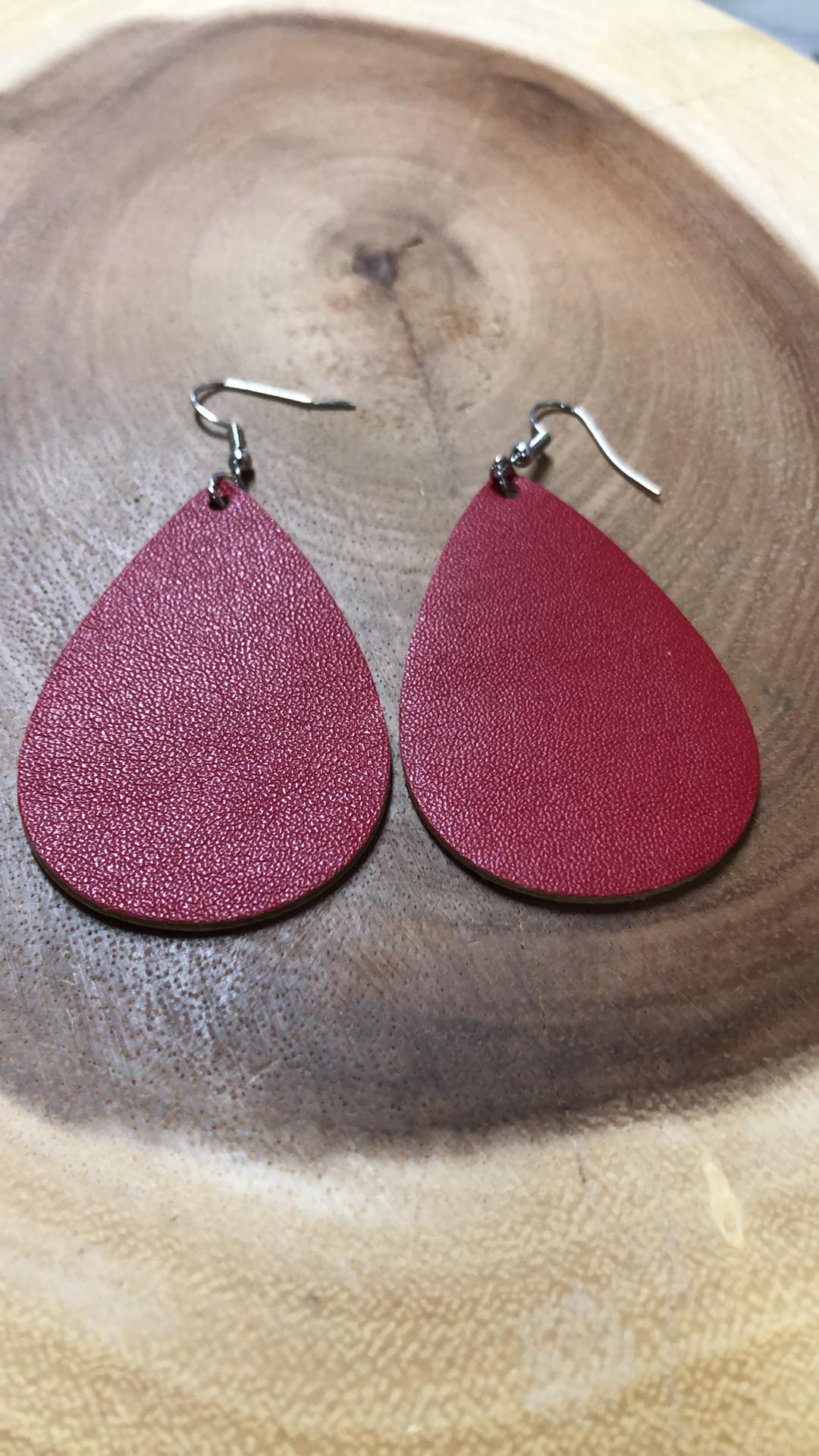 Christmas Vegan Leather Tear Drop Earring - Red