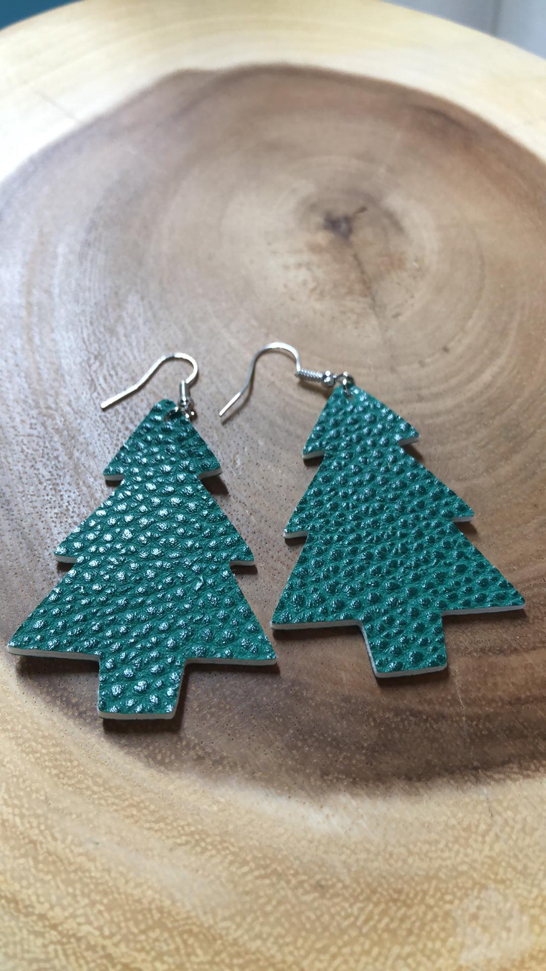 Christmas Vegan Leather Tree Earring - Jade Texture