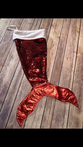 Sequin Mermaid Stocking - Red