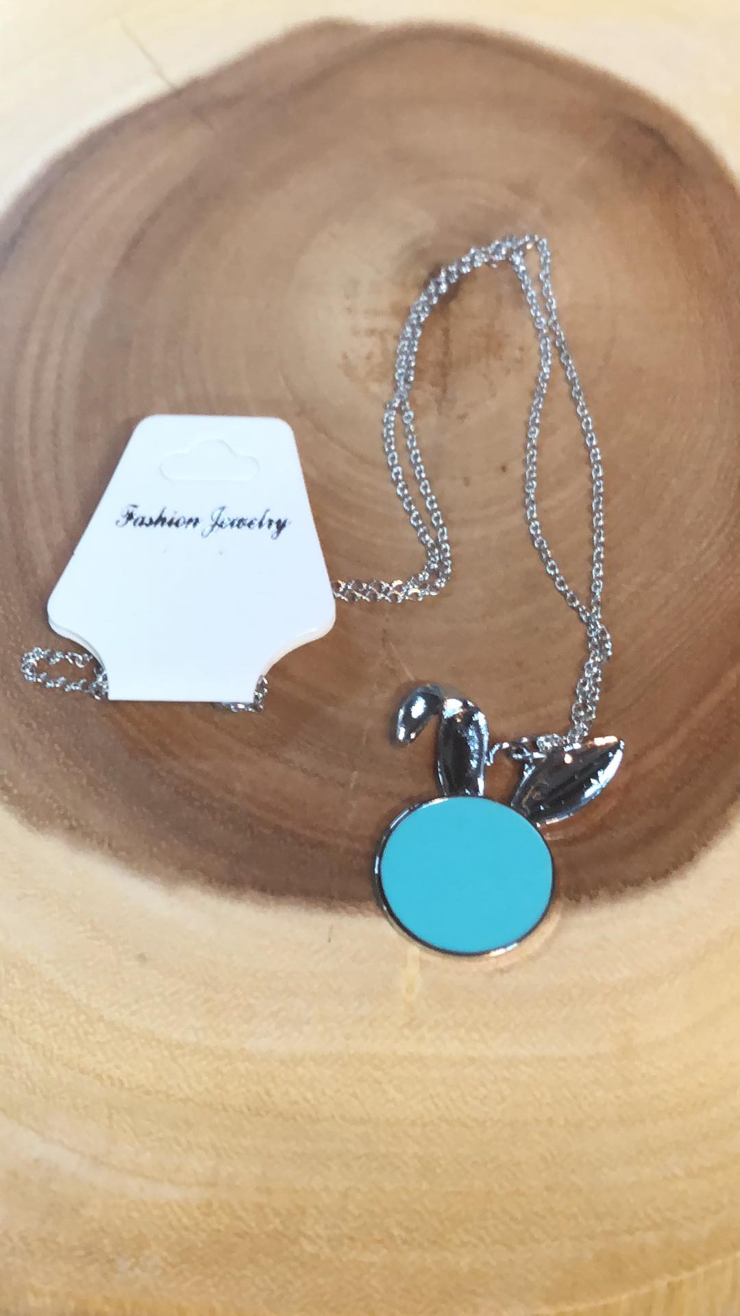 Monogram Circle with Bunny Ears Necklace - Teal
