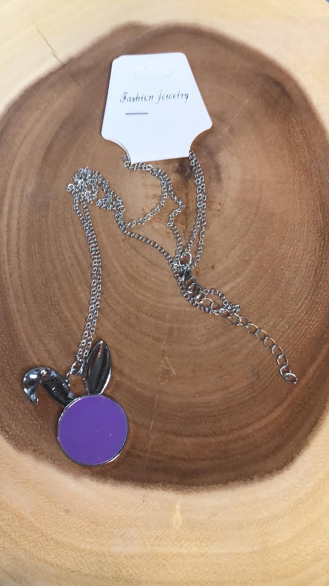Monogram Circle with Bunny Ears Necklace - Purple