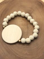 Round Wood Disc with Leopard Bead - White