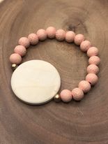Round Wood Disc with Leopard Bead - Peach