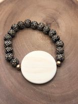 Round Wood Disc with Leopard Bead - Black