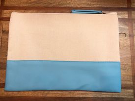 Canvas with Vegan Leather Bottom Pouch/Makeup Bag - Columbia Blue