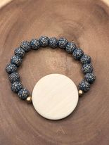 Round Wood Disc with Leopard Bead - Blue