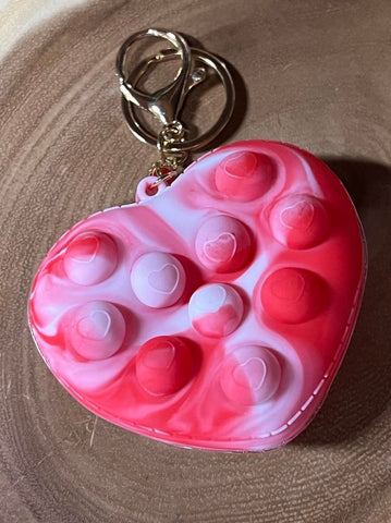 Pop Toy Keyring - Puffy Heart - Tye Dye Red/Pink/White