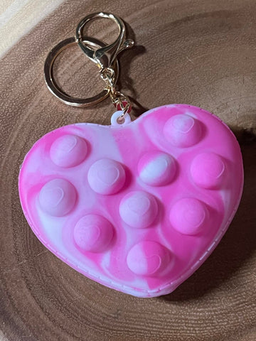 Pop Toy Keyring - Puffy Heart - Tye Dye Pink