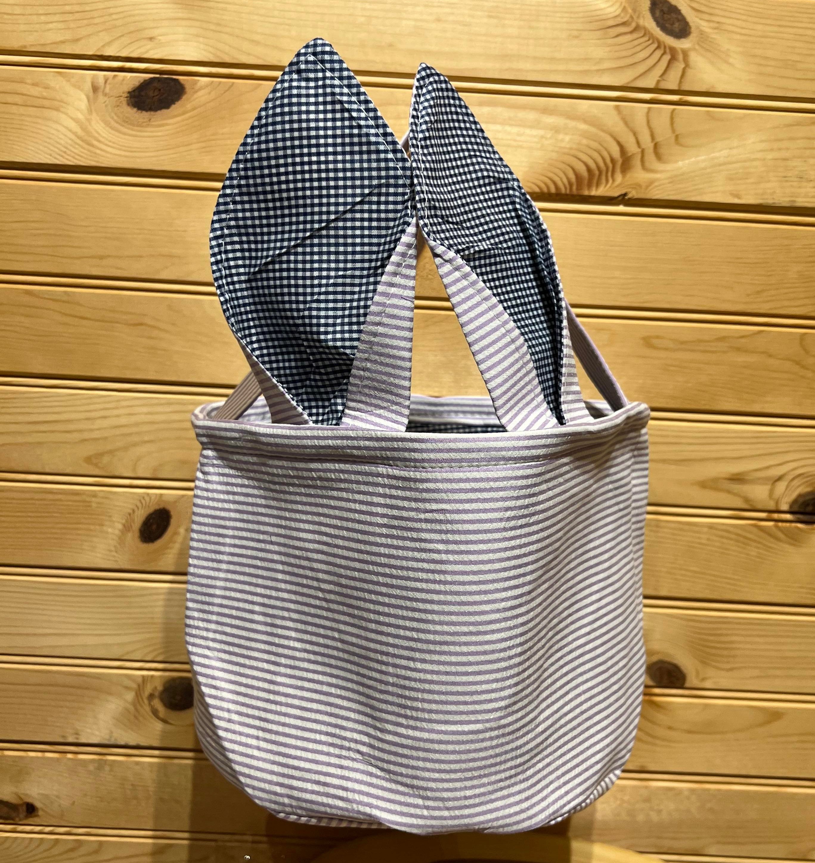 Easter Basket - EB106 - Seersucker Round Basket with Bunny Ears - Lavender
