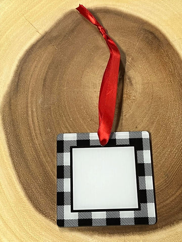 Acrylic Ornament - White Buffalo with Monogram Square