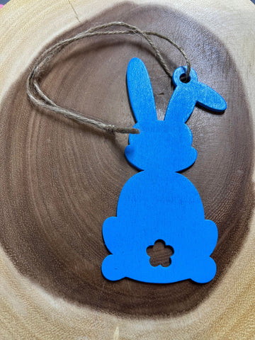 Wood Present / Easter Basket Tags / Ornament - Blue Bunny