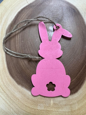 Wood Present / Easter Basket Tags / Ornament - Pink Bunny