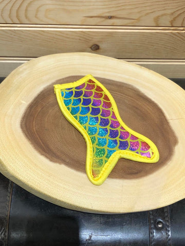 Mermaid Popsicle Holder - Yellow with Rainbow iridescent