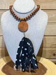 Wood Bead Disc Tassel Necklace with Black Polka dot Tassel - #1