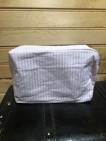 Seersucker Makeup Bag - Pink match Overnight bag