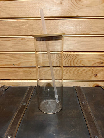 Sublimation Clear Glass Can with Bamboo Lid and Plastic Straw - 25 oz