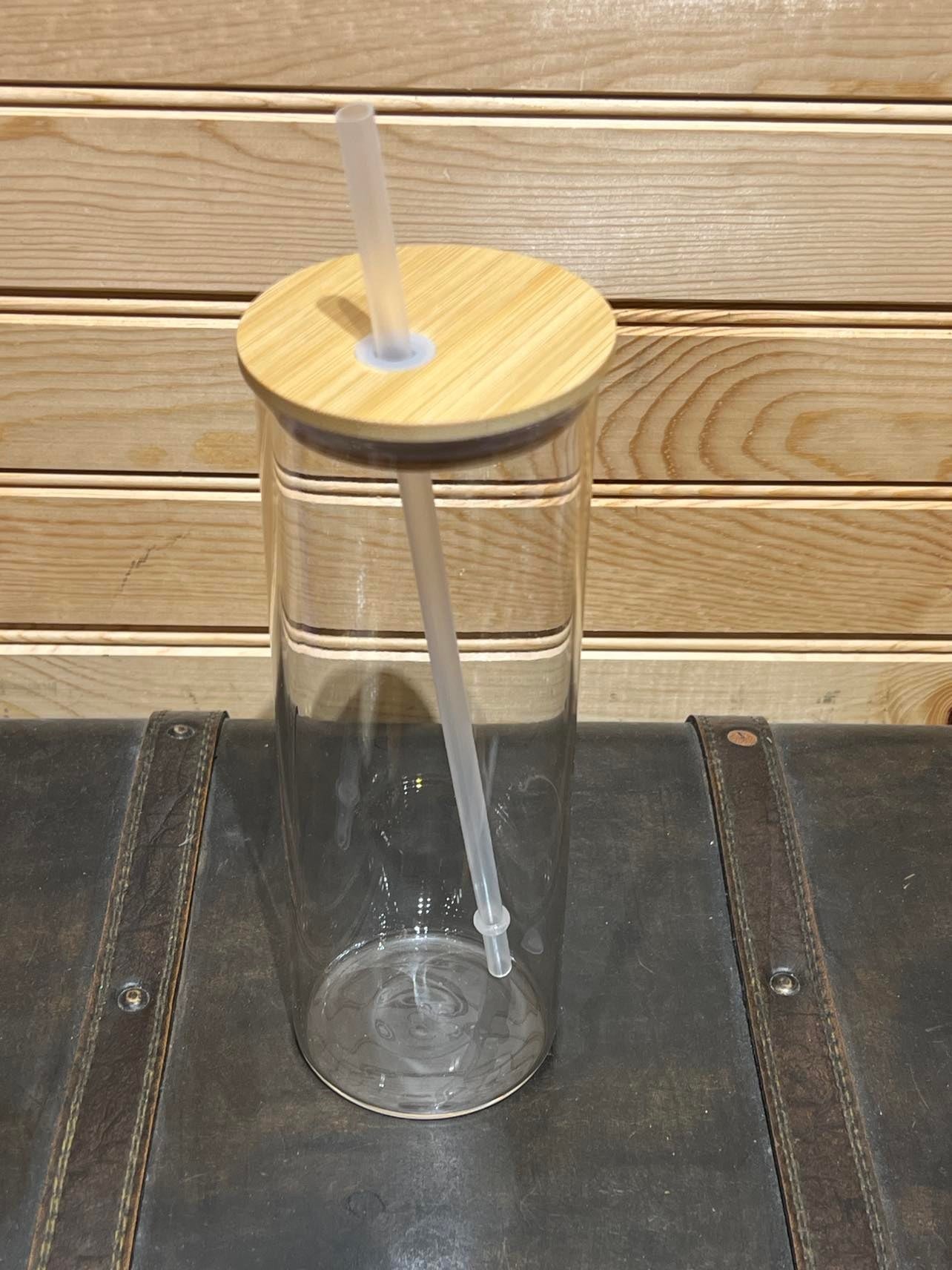 Sublimation Clear Glass Can with Bamboo Lid and Plastic Straw - 25 oz