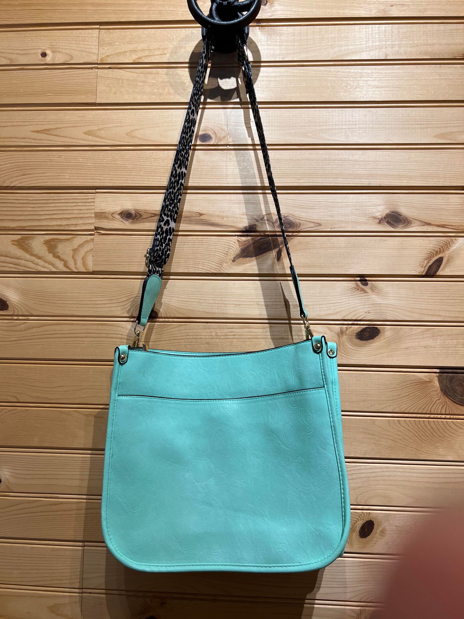 Cross Body Bag - Mint and Leopard Strap