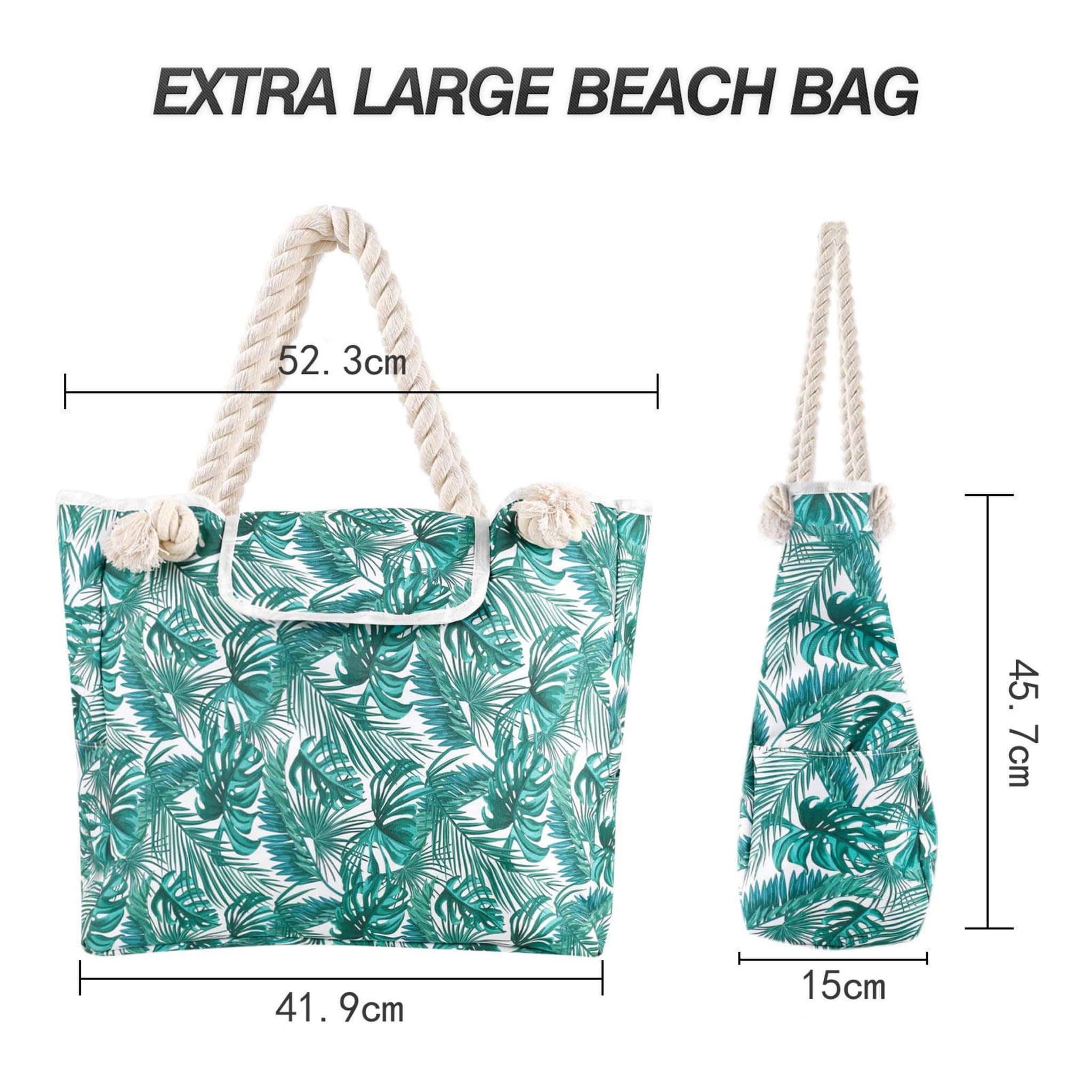 Canvas Beach Bag with Rope Handles - Blue Stripe