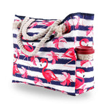 Canvas Beach Bag with Rope Handles - Flamingos