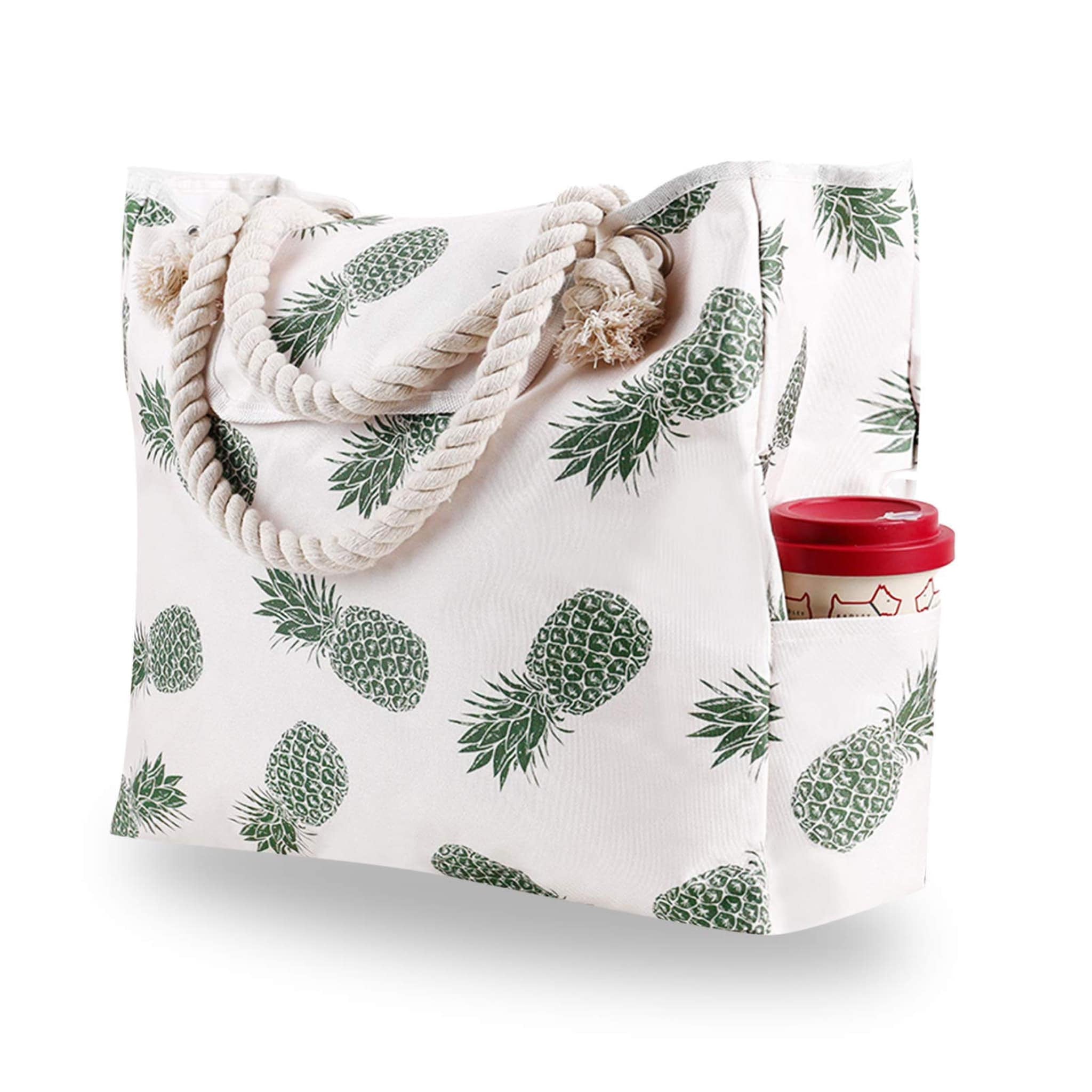 Canvas Beach Bag with Rope Handles - Pineapple