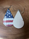 Light Wood Earrings - Tear Drop American Flag