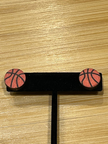 Wood Earrings - Basketball (Round)