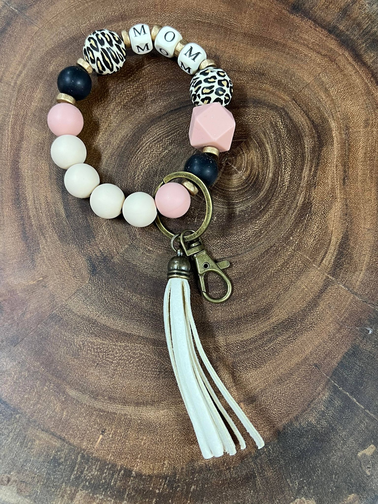 Mom Silicone Bead Bracelet Keyring