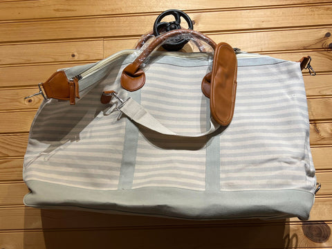Grey/Seafoam Stripe Overnight / Weekender Bag with Strap