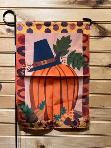 Garden Flag - Pumpkin with Pilgrim Hat - Special Buy