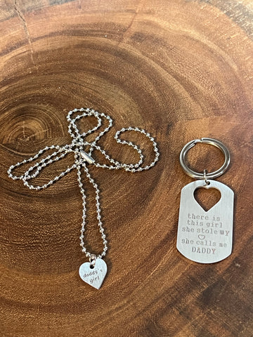 Daddy's Dog Tag Keyring with Daughter Heart Necklace