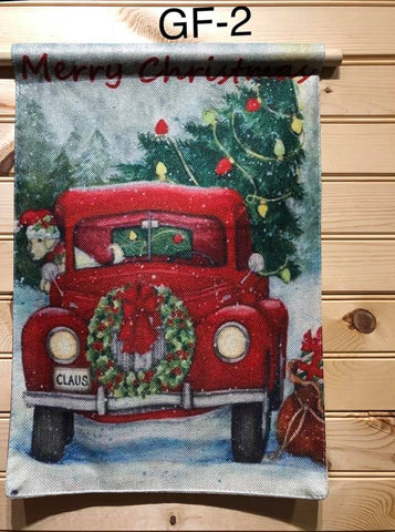 Garden Flag - GF2 - Red Truck with Decorated Tree in Back "Merry Christmas"