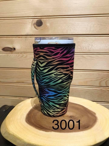 Neoprene 30 oz (Large) Drink Sleeve with Handle - Colorful Zebra