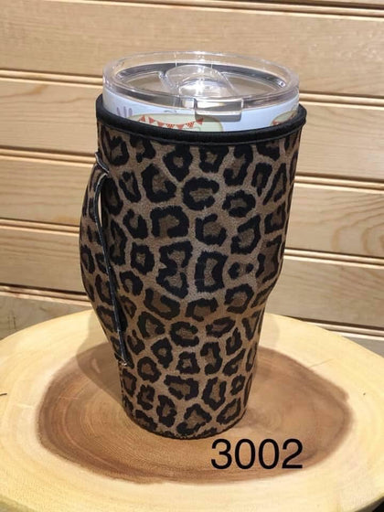 Neoprene 30 oz (Large) Drink Sleeve with Handle -Lg Leopard