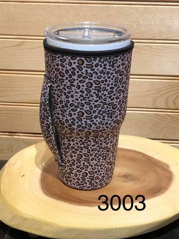 Neoprene 30 oz (Large) Drink Sleeve with Handle - Leopard