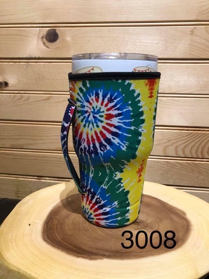 Neoprene 30 oz (Large) Drink Sleeve with Handle - Tie Dye