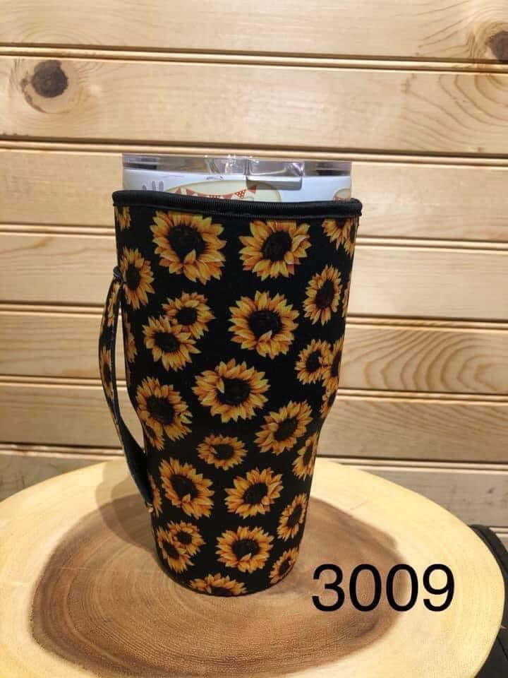 Neoprene 30 oz (Large) Drink Sleeve with Handle - Sun Flower (Black)