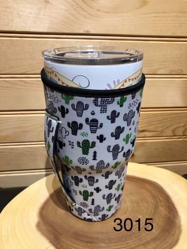 Neoprene 30 oz (Large) Drink Sleeve with Handle - Multi Color Cactus