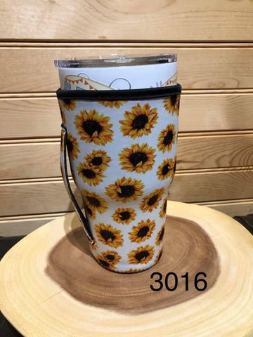 Neoprene 30 oz (Large) Drink Sleeve with Handle - Sunflower (White)
