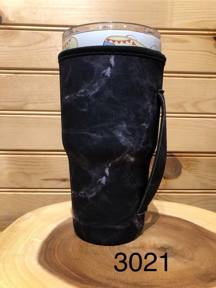 Neoprene 30 oz (Large) Drink Sleeve with Handle - Black Marble