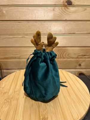 Velveteen Candy Pouch - Green with Reindeer Antlers