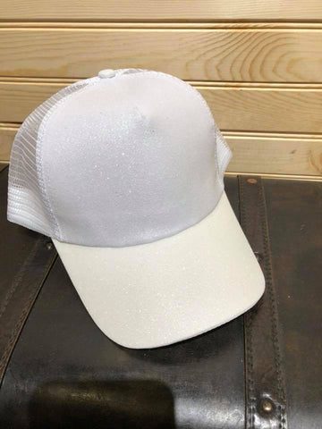 Glitter PonyTail Hat - White
