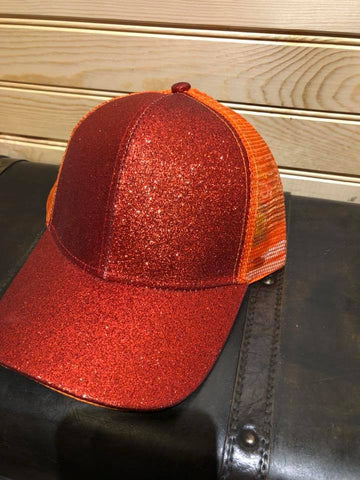 Glitter PonyTail Hat - Orange