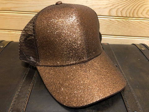 Glitter PonyTail Hat - Brown
