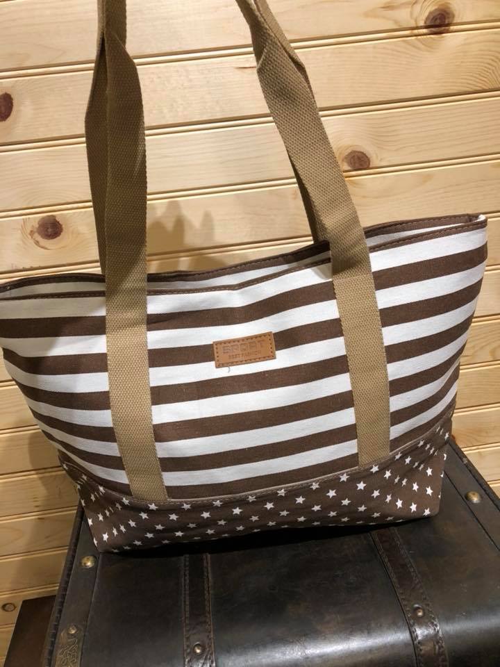 Stars and Stripe Canvas Tote - Brown