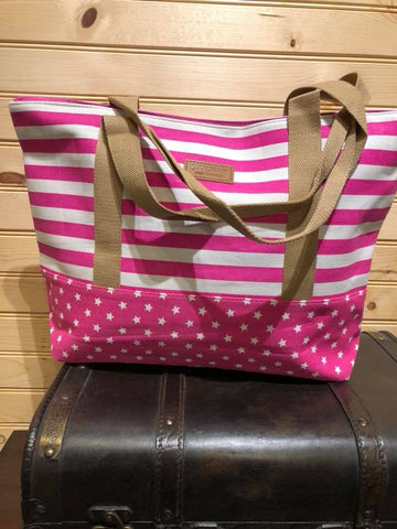 Stars and Stripe Canvas Tote - Pink