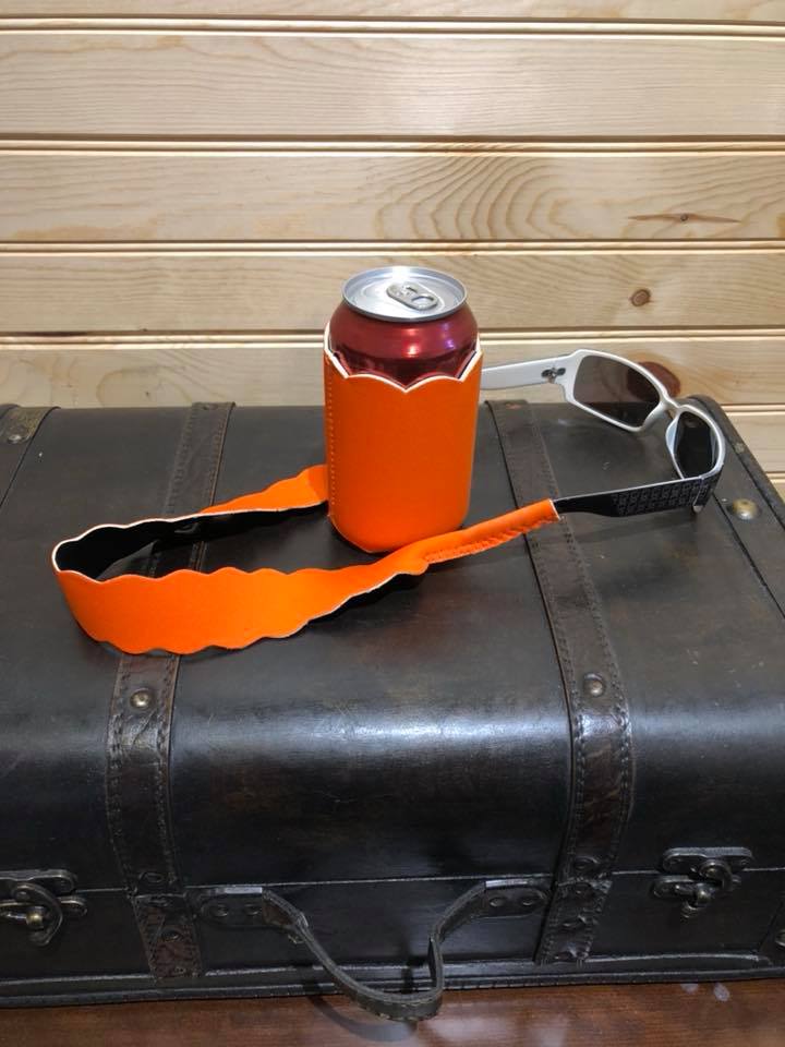 Scallop Can Cooler/Sleeve with matching Sunglass Strap - Orange