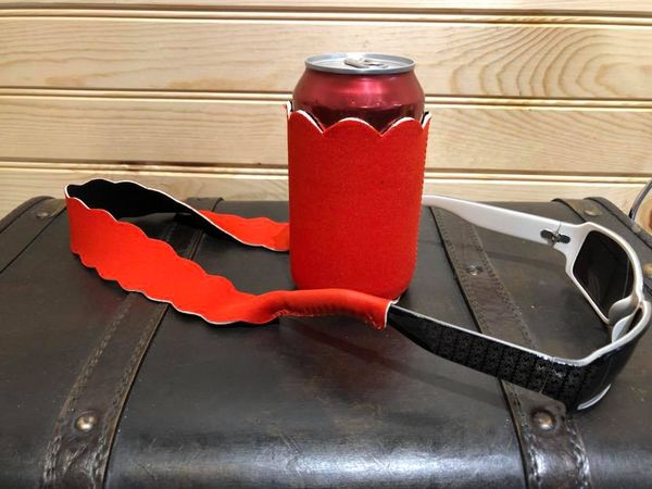 Scallop Can Cooler/Sleeve with matching Sunglass Strap - Red