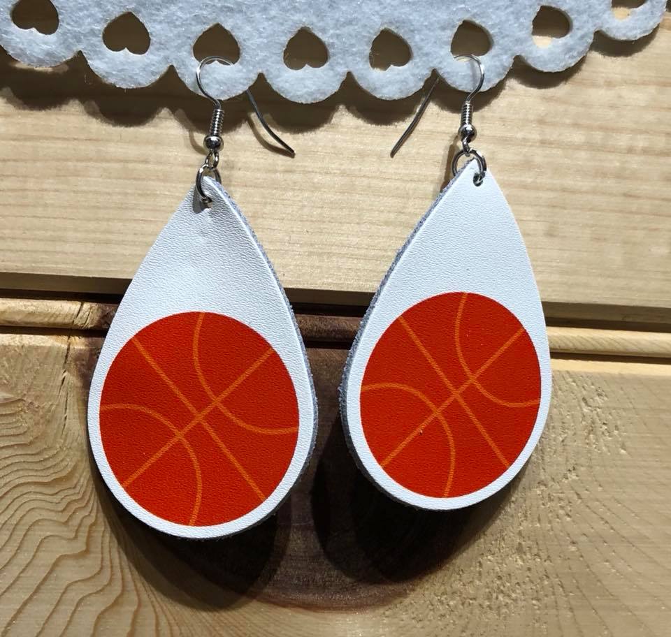 Vegan Leather Tear Drop Earring - Basketball