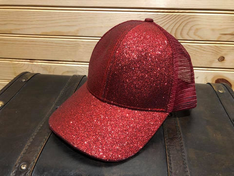 Glitter PonyTail Hat - Burgundy